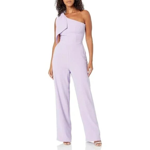 DRESS THE POPULATION Tiffany One-Shoulder Jumpsuit in Wisteria Size Medium - Picture 2 of 11